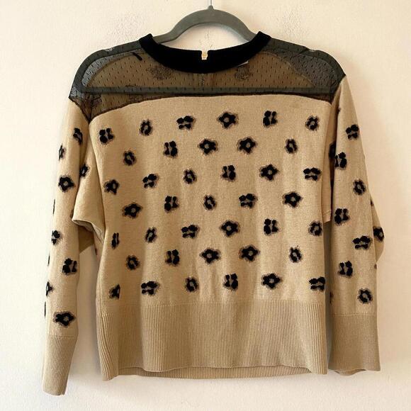 RED VALENTINO wool silk cashmere black tan floral mesh sweater - Picture 1 of 6